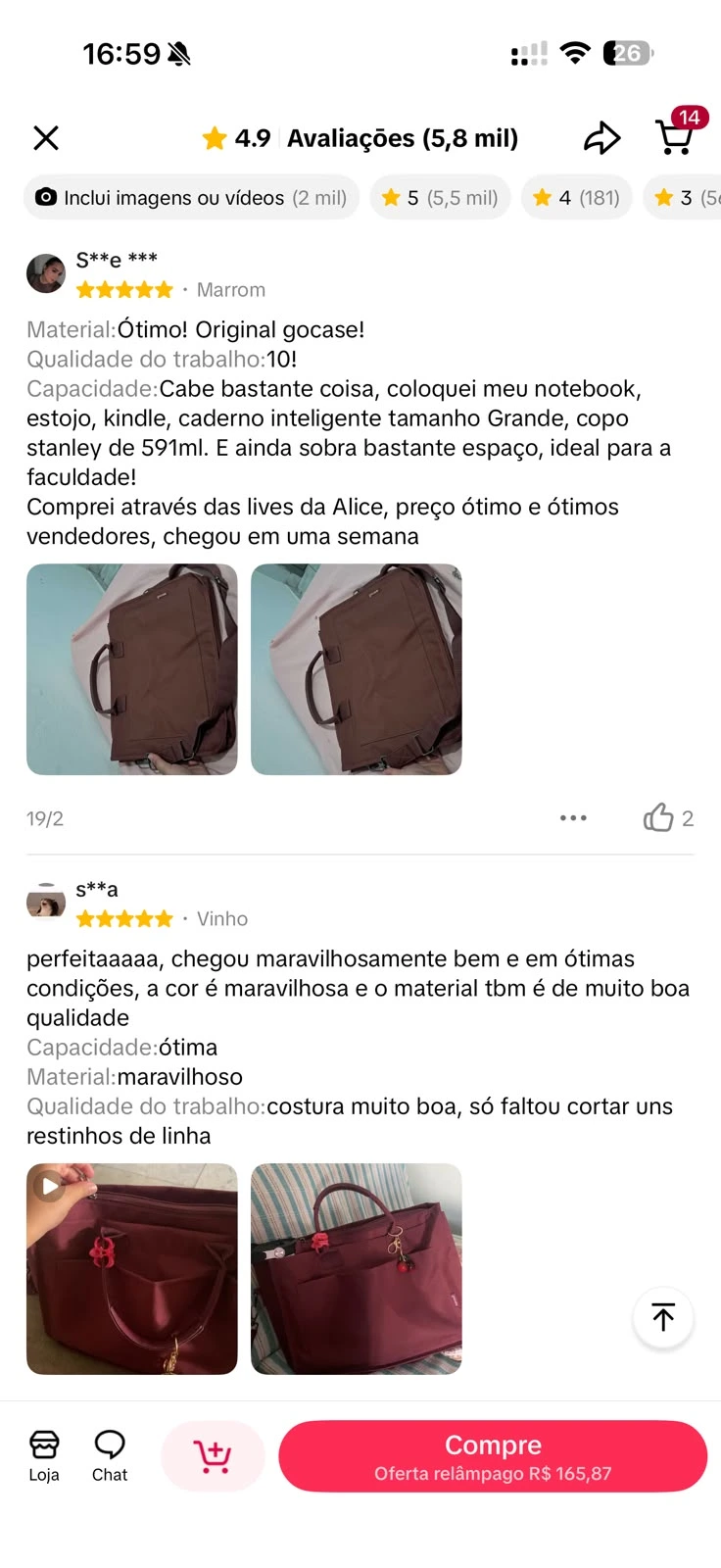 Foto da Tote Daily Marrom enviada na avaliação de Daniela Costa