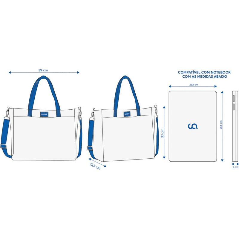 Medidas da bolsa e limite do notebook